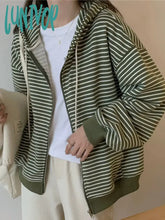 Lunivop Korean Style Zip Up Striped Hoodies Women Vintage Hooded Sweatshirts New Casual Loose